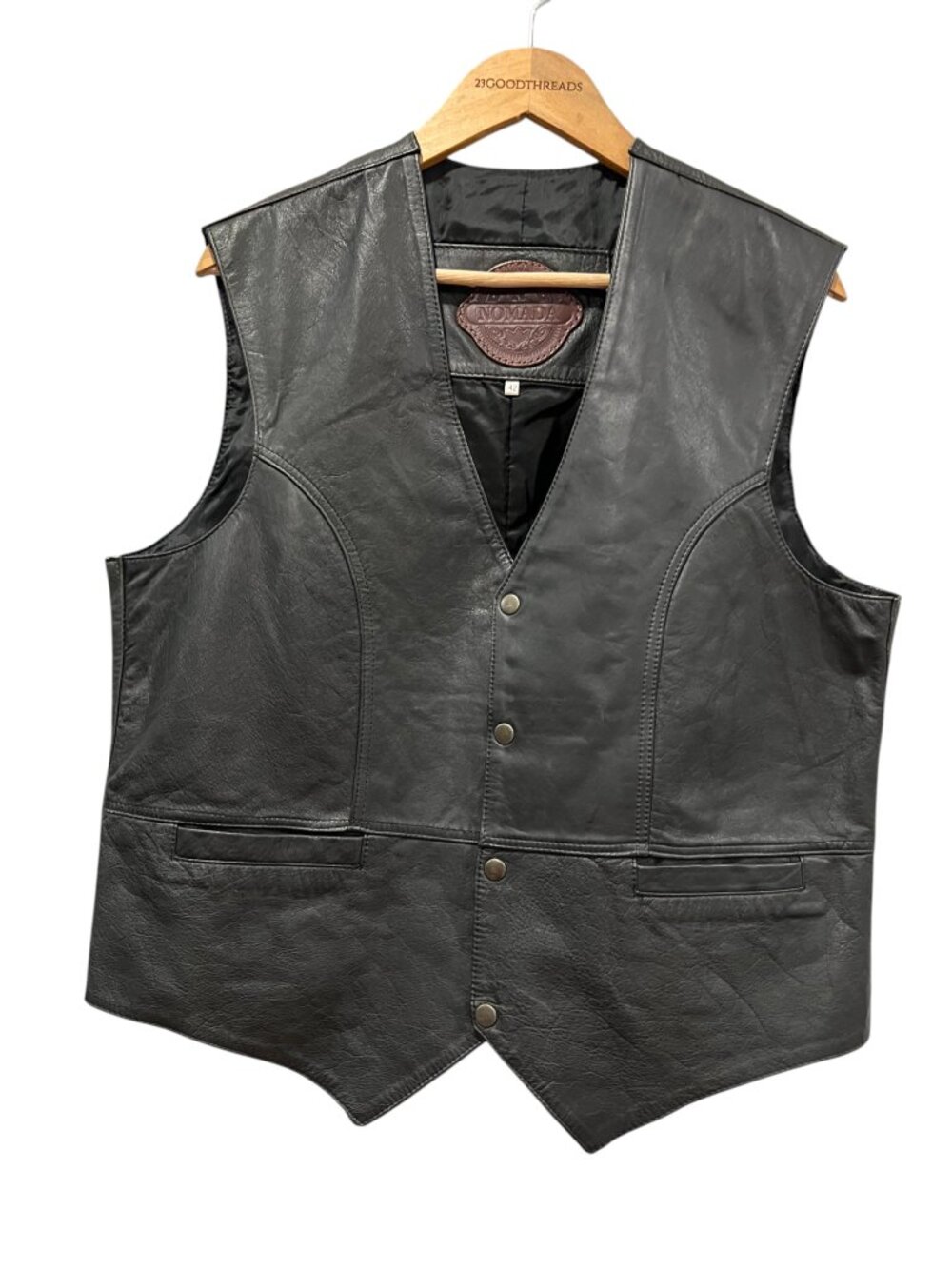 Nomada Vintage Black Leather Motorcycle Vest, 42